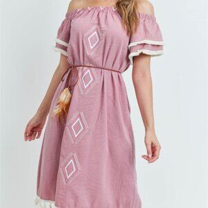 Boho Babe Pink Embroidered Dress